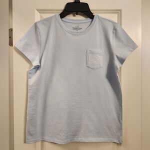 Vineyard Vines Girls Sky Blue Short Sleeve Pocket Tee W/ Sparkle Whale